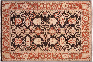 handmade Traditional Kafkaz Chobi Ziegler Black Rust Hand Knotted RECTANGLE 100% WOOL area rug 5 x 6